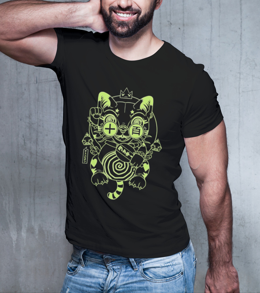 Ten Hundred Blind Luck Maneki Neko Neon Cat T-Shirt