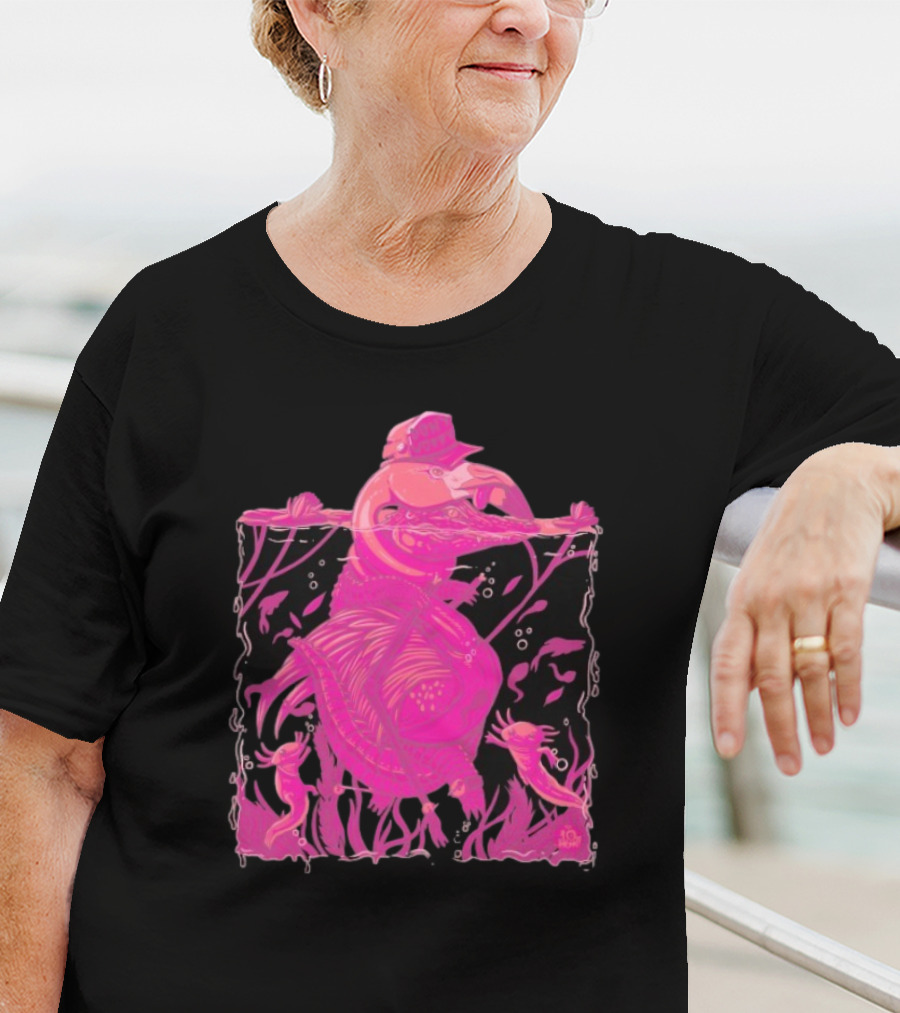 Ten Hundred Clever Girl Pink Dinosaur With Hat Underwater Artwork T-Shirt