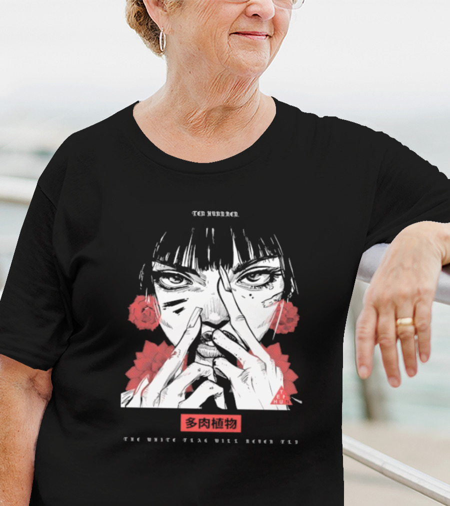 Ten Hundred The White Flag Will Never Fly Succulent Red Rose Manga Art T-Shirt