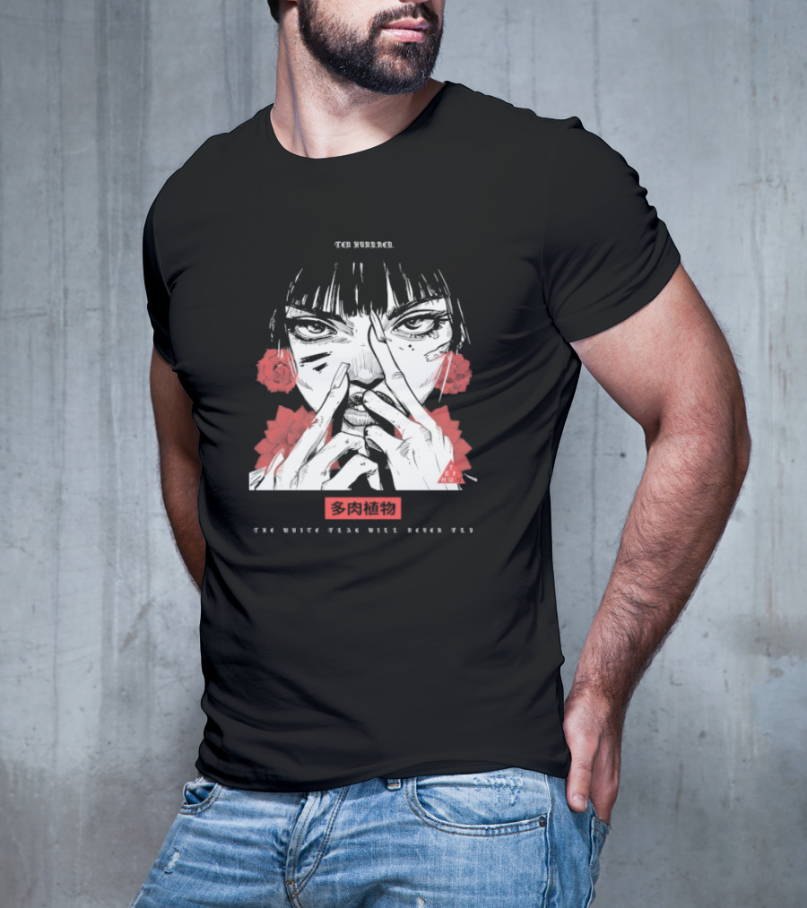 Ten Hundred The White Flag Will Never Fly Succulent Red Rose Manga Art T-Shirt