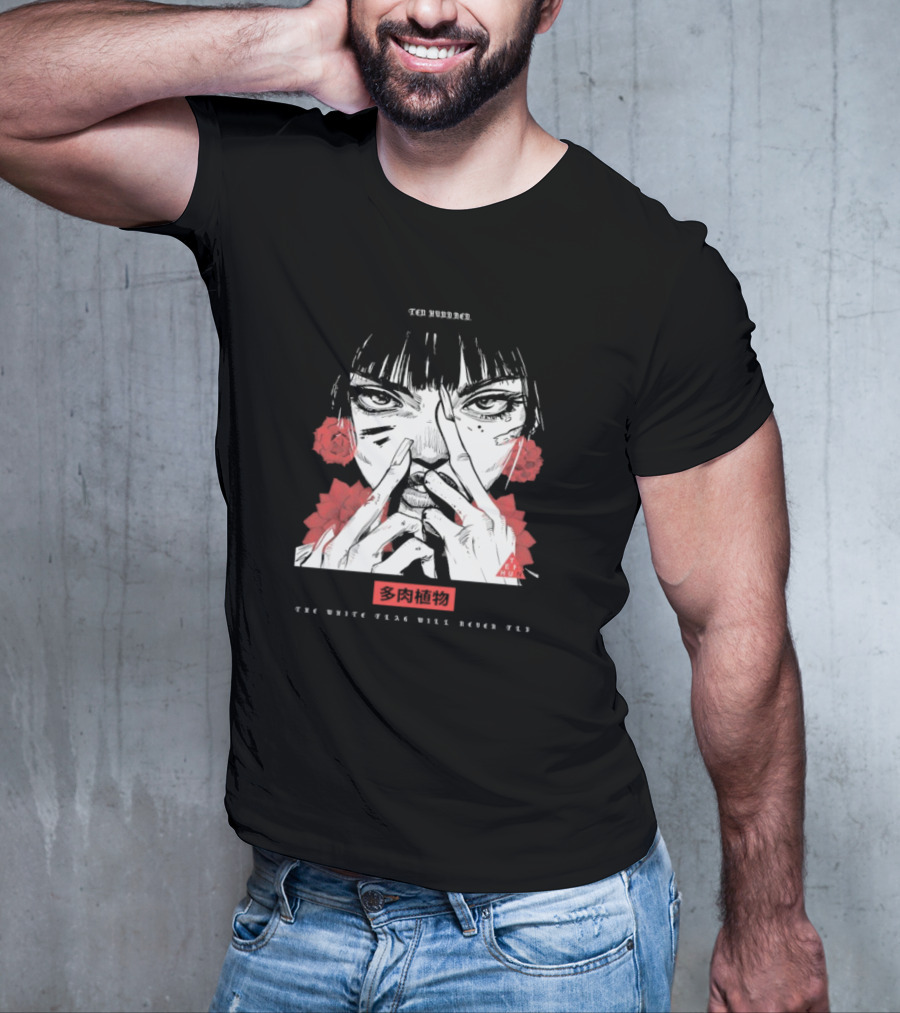 Ten Hundred The White Flag Will Never Fly Succulent Red Rose Manga Art T-Shirt