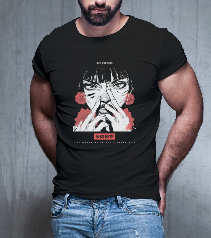 Ten Hundred The White Flag Will Never Fly Succulent Red Rose Manga Art T-Shirt
