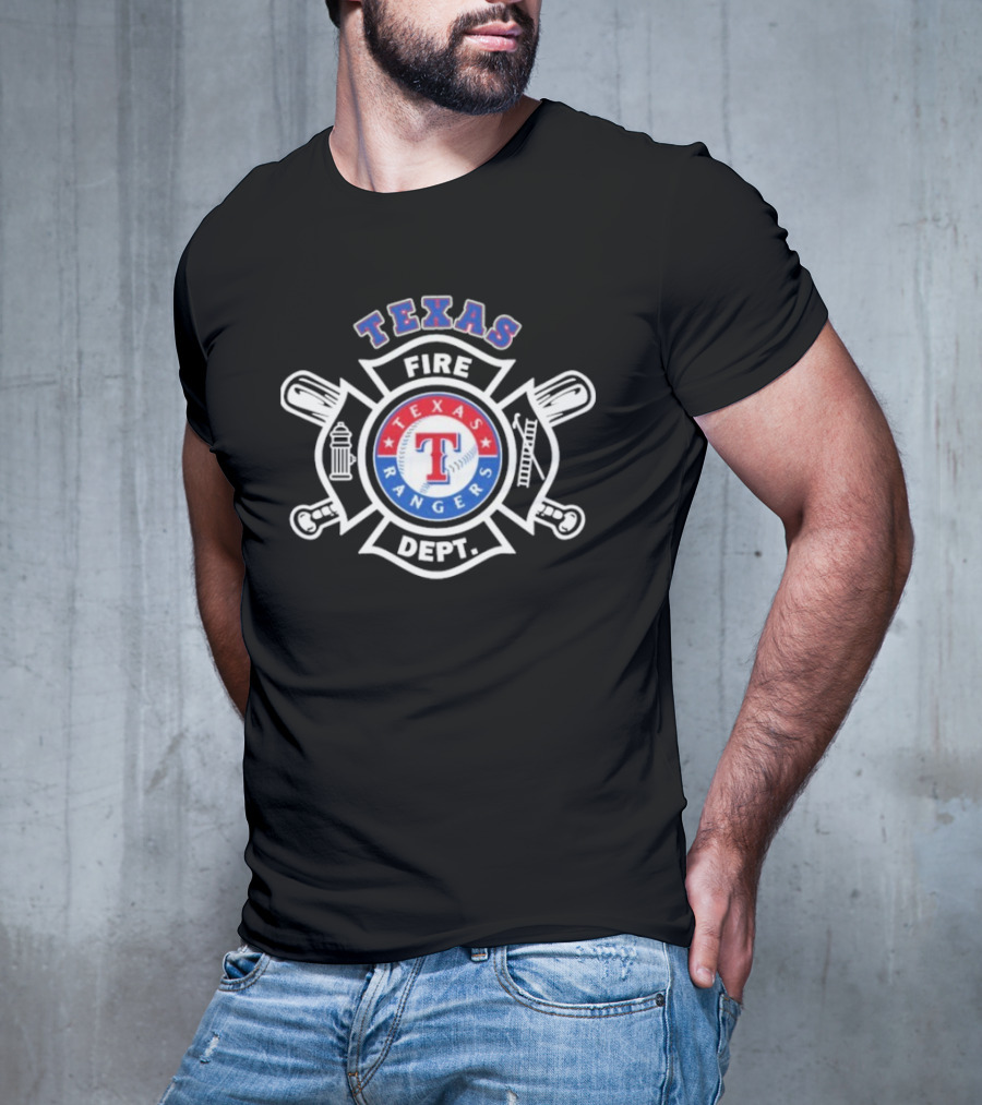 Texas Rangers Fire Dept Firefighters Maltese Cross Badge T-Shirt
