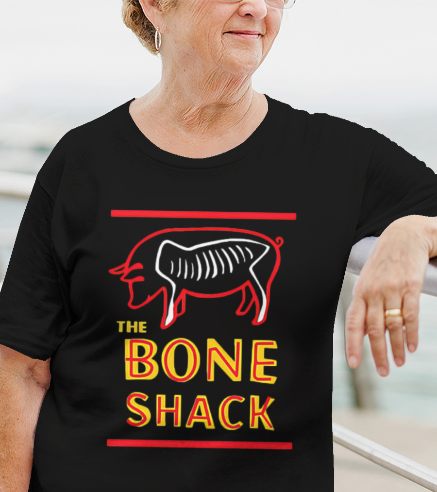 THE BONE SHACK Pig Neon Style Rib Outline T-Shirt