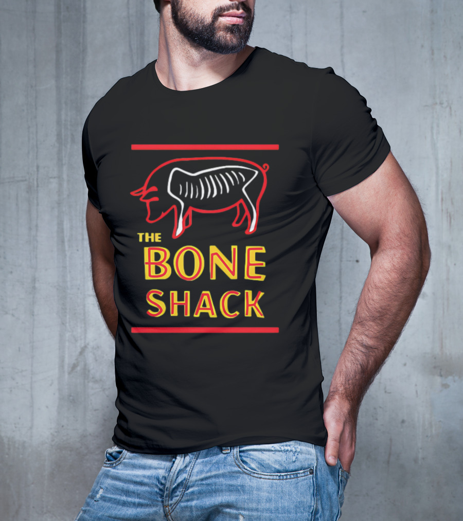 THE BONE SHACK Pig Neon Style Rib Outline T-Shirt