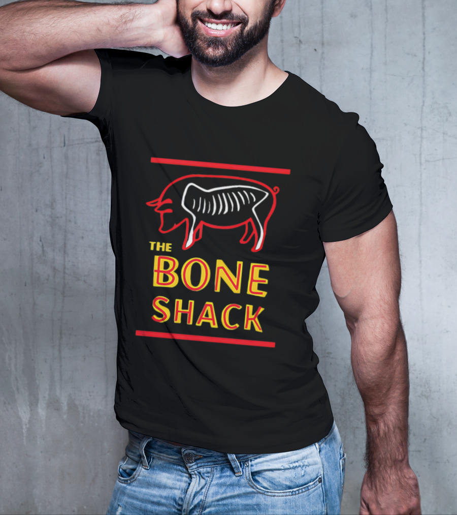 THE BONE SHACK Pig Neon Style Rib Outline T-Shirt