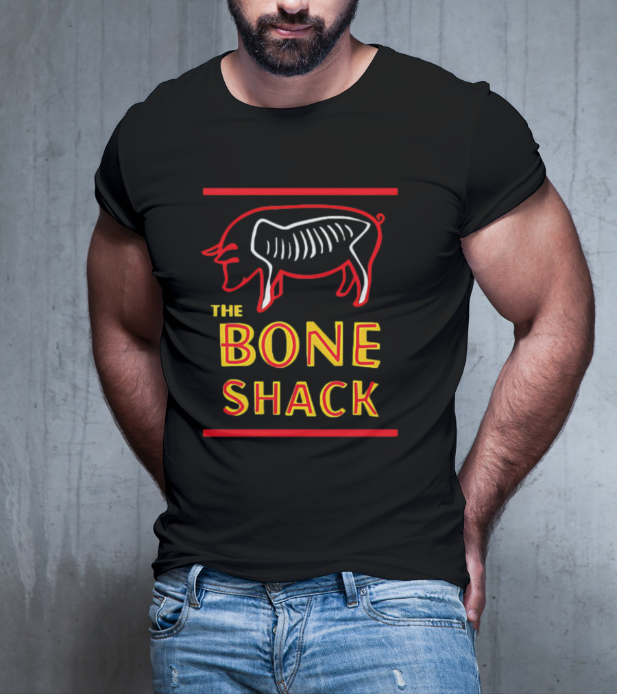 THE BONE SHACK Pig Neon Style Rib Outline T-Shirt