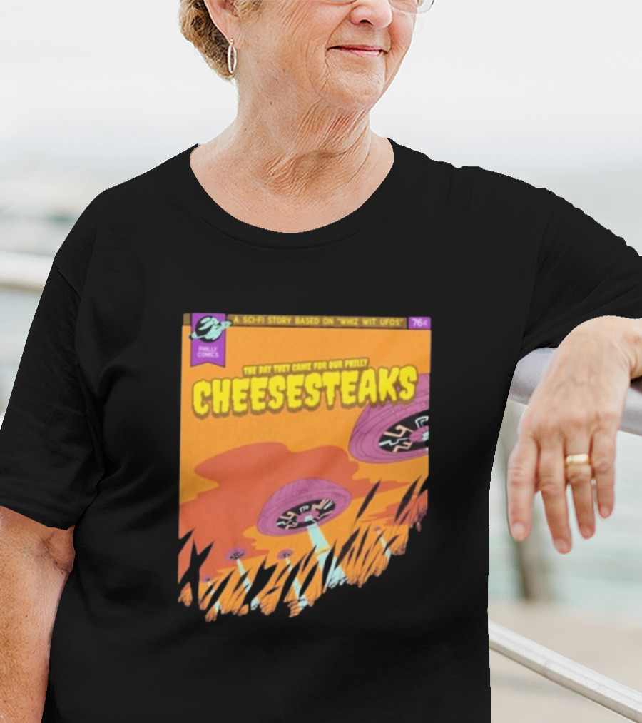 Philly Comics Alien UFO Cheesesteaks Abduction Sci-Fi Story Whiz With UFOs T-Shirt