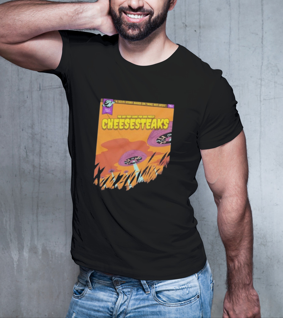 Philly Comics Alien UFO Cheesesteaks Abduction Sci-Fi Story Whiz With UFOs T-Shirt