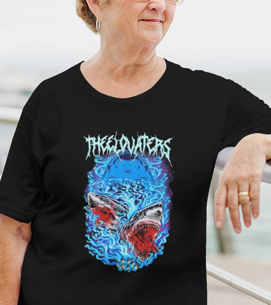 The Elovaters Beware Of Sharks Electric Blue Fierce Shark Trio T-Shirt