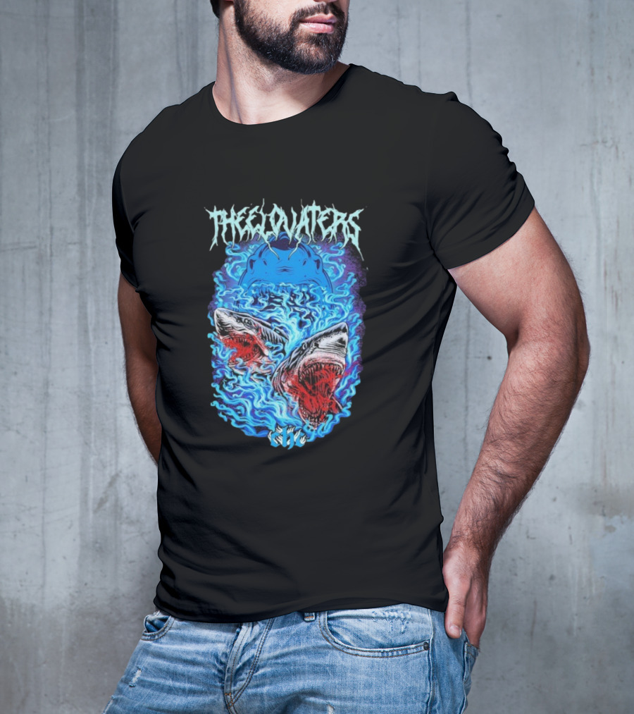 The Elovaters Beware Of Sharks Electric Blue Fierce Shark Trio T-Shirt