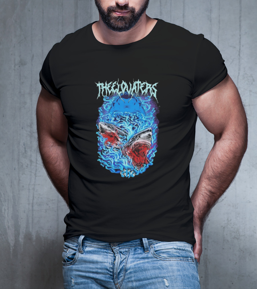 The Elovaters Beware Of Sharks Electric Blue Fierce Shark Trio T-Shirt