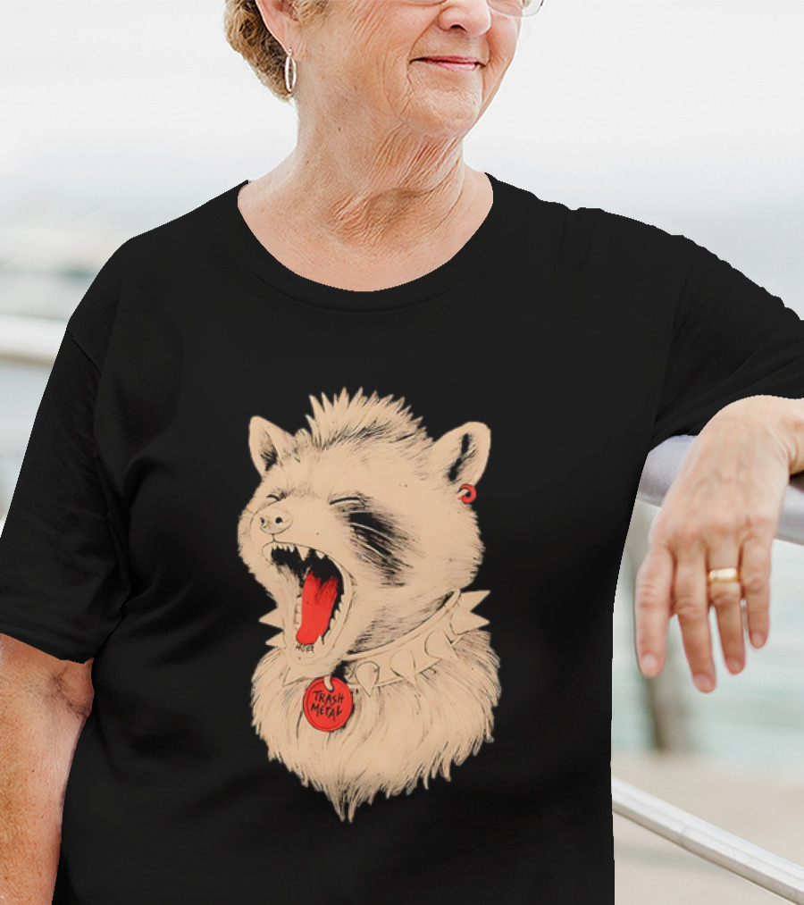 Trash Metal Raccoon With Spike Collar And Red Earring T-Shirt