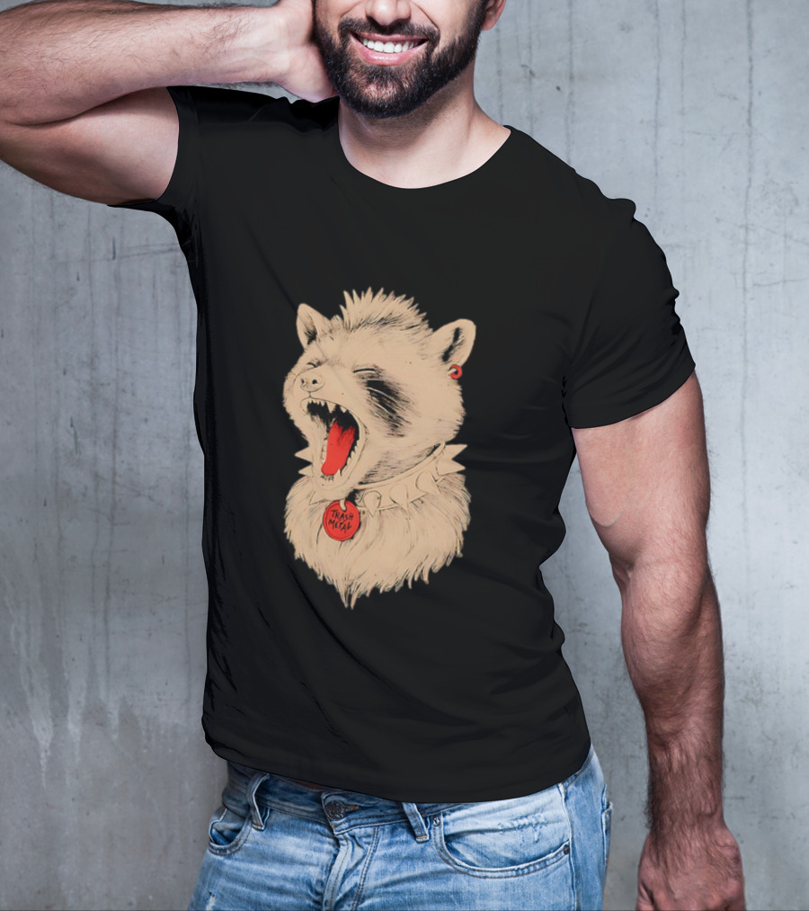 Trash Metal Raccoon With Spike Collar And Red Earring T-Shirt