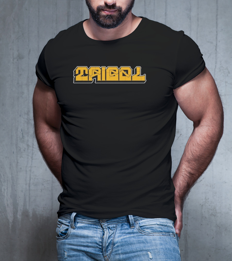 Tribal Gear Victim Gold Graffiti Font Bold Yellow Text T-Shirt