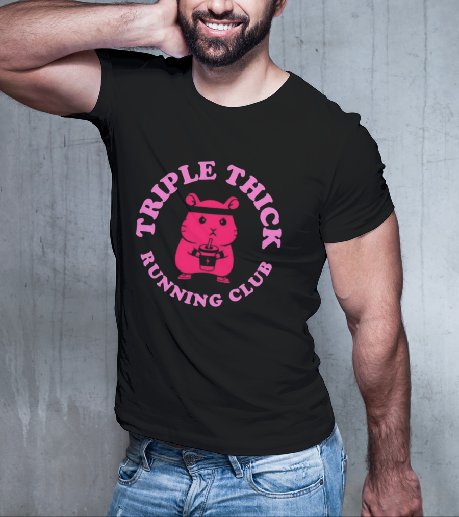Triple Thick Running Club Hamster Weightlifting Fun T-Shirt