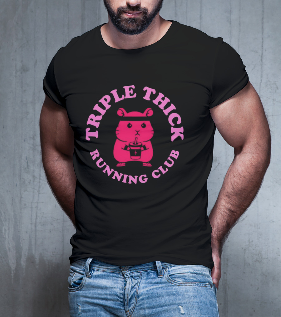 Triple Thick Running Club Hamster Weightlifting Fun T-Shirt
