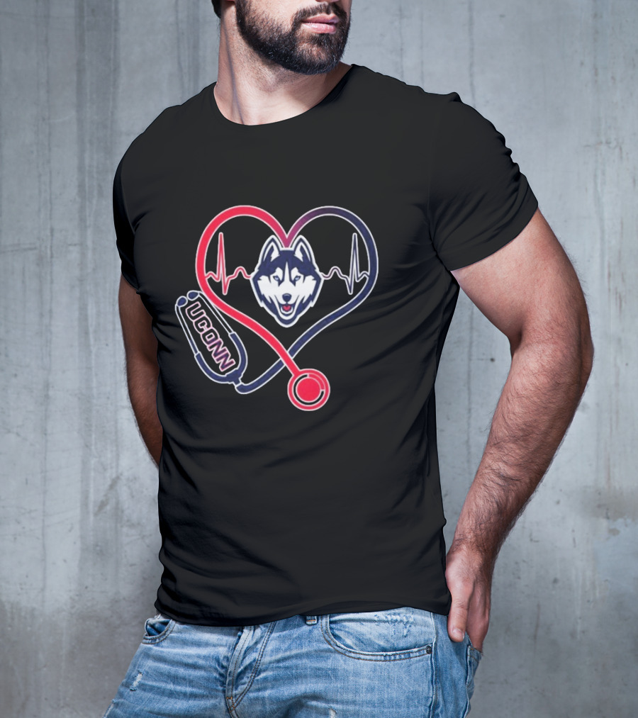 UConn Huskies Heartbeat Stethoscope Nurse Care T-Shirt
