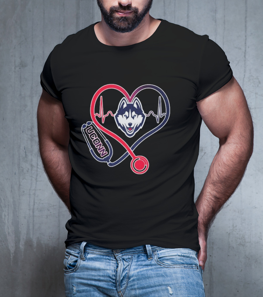 UConn Huskies Heartbeat Stethoscope Nurse Care T-Shirt