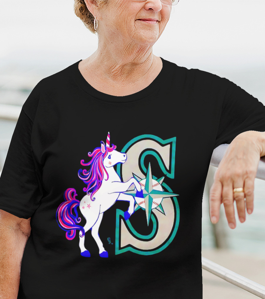 Unicorn Seattle Mariners Baseball Emblem With Compass And Stars T-Shirt