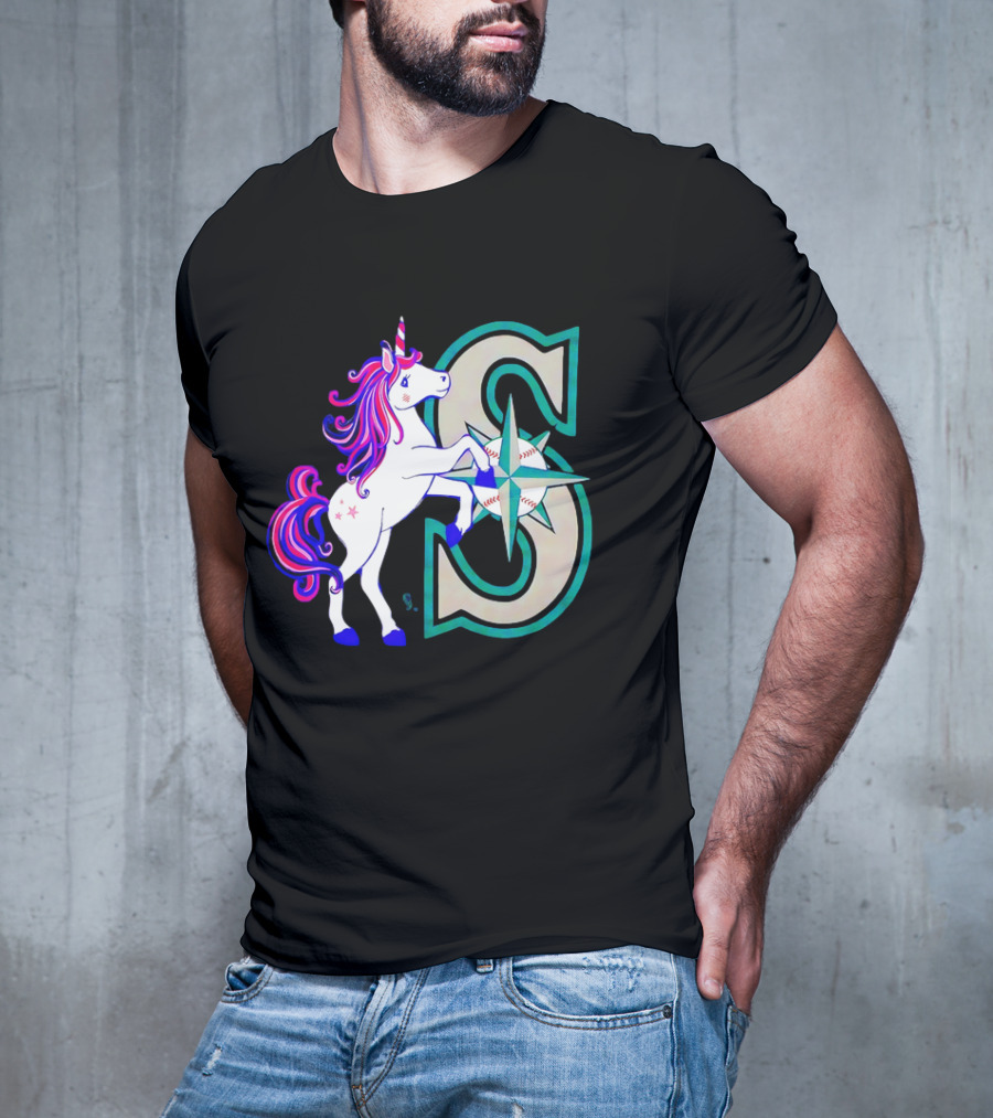 Unicorn Seattle Mariners Baseball Emblem With Compass And Stars T-Shirt