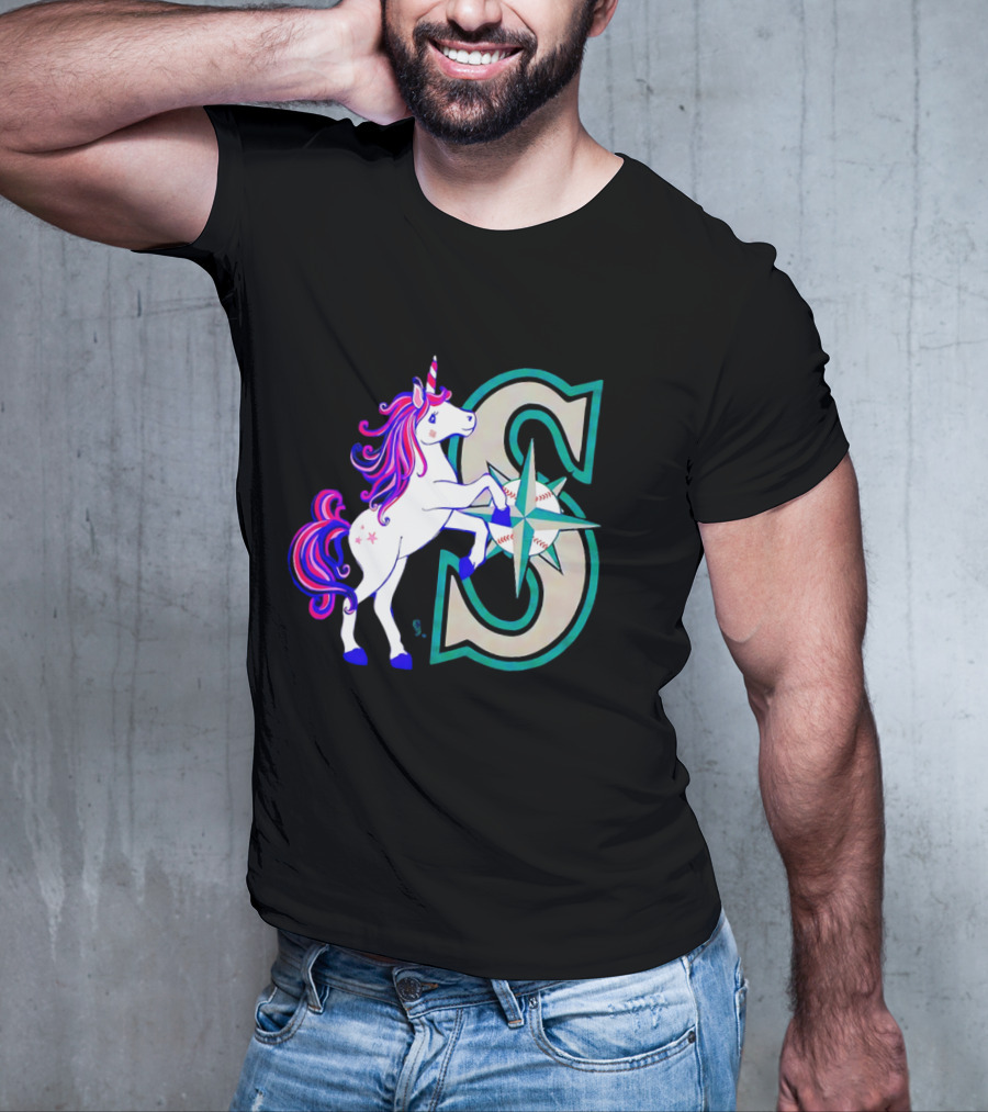 Unicorn Seattle Mariners Baseball Emblem With Compass And Stars T-Shirt