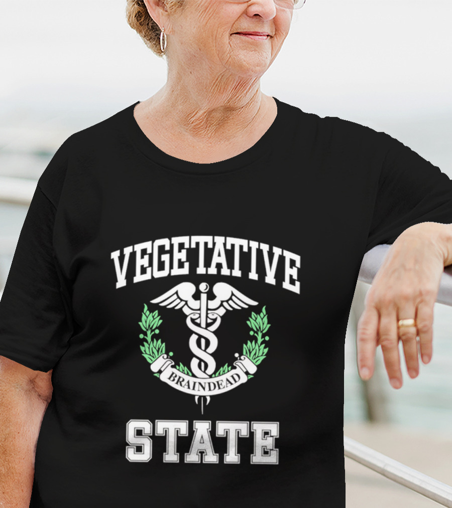 Vegetative State Caduceus Emblem Laurel Wreath T-Shirt
