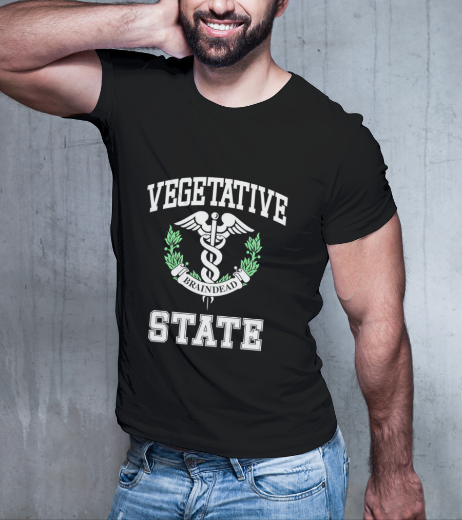 Vegetative State Caduceus Emblem Laurel Wreath T-Shirt