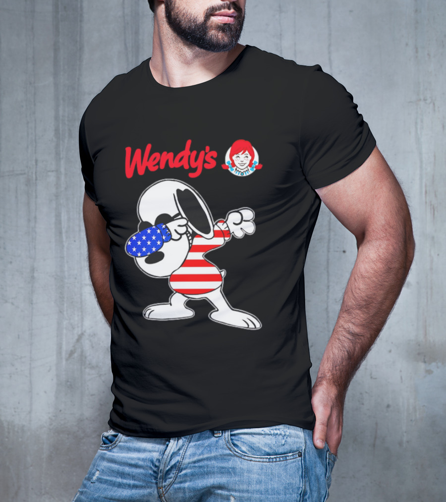Wendy’s Snoopy Dabbing American Flag Stripes T-Shirt