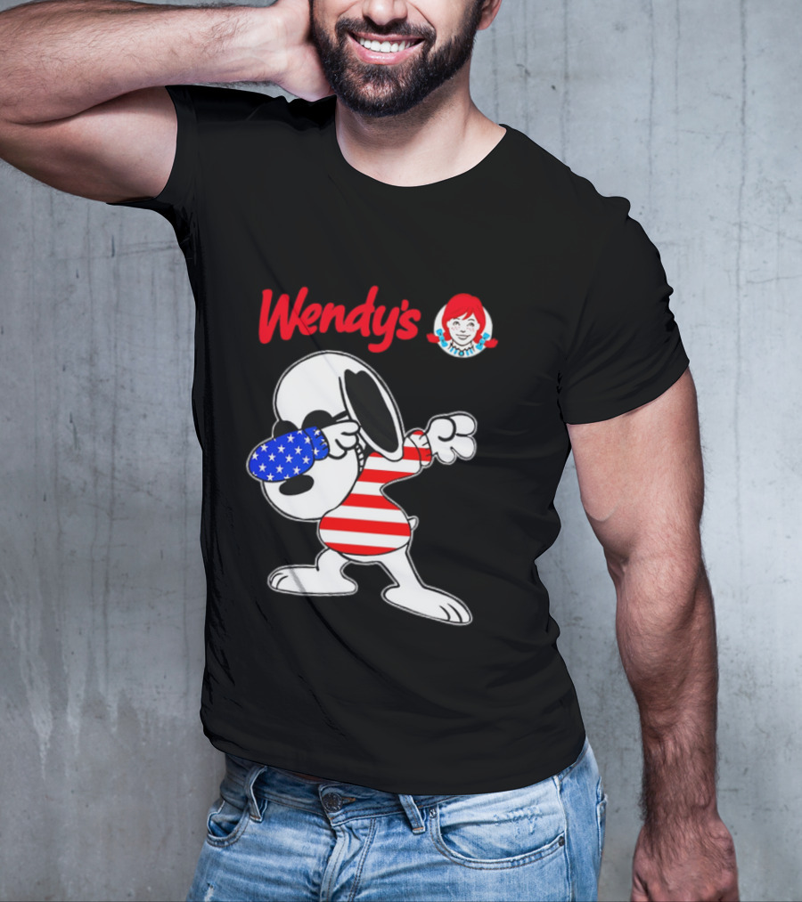 Wendy’s Snoopy Dabbing American Flag Stripes T-Shirt
