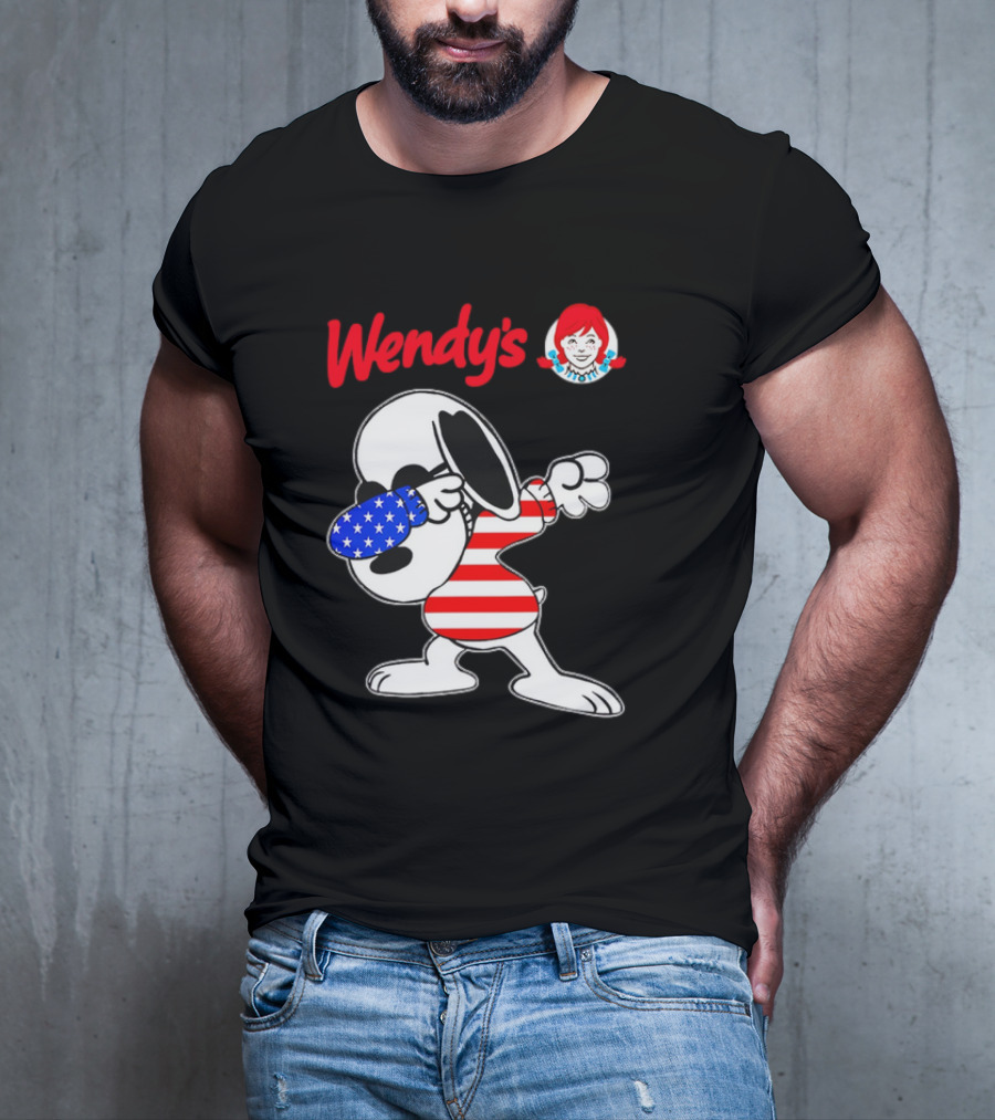 Wendy’s Snoopy Dabbing American Flag Stripes T-Shirt