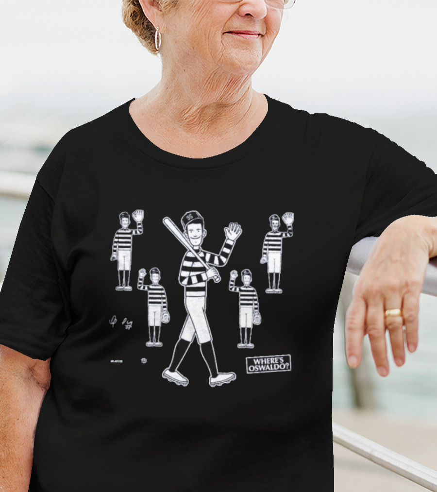 Where’s Oswaldo Baseball Player In Striped Jersey With Bat And Glove T-Shirt