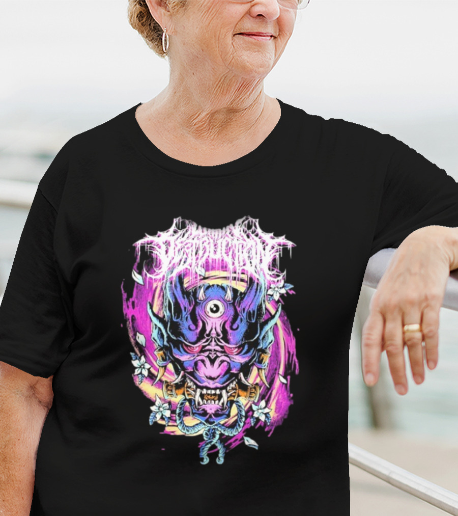 Within Destruction Psychedelic Oni Mask With Floral Accents T-Shirt