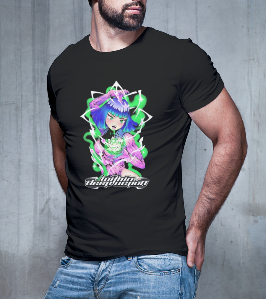 Within Destruction Lotus Anime Neon Girl With White Flower T-Shirt