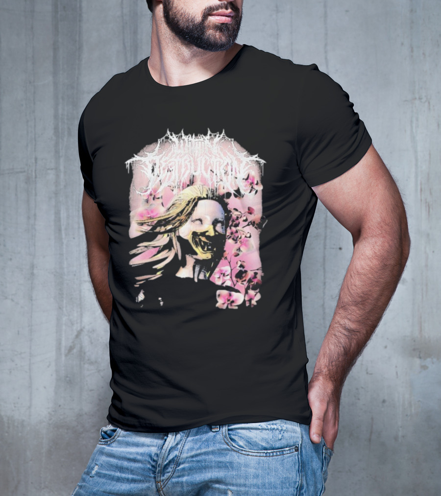 Within Destruction Yokai Cherry Blossoms Masked Face Design T-Shirt