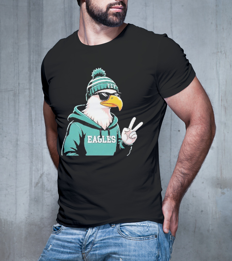 Fly Eagles Beanie Sunglasses Peace Sign T-Shirt
