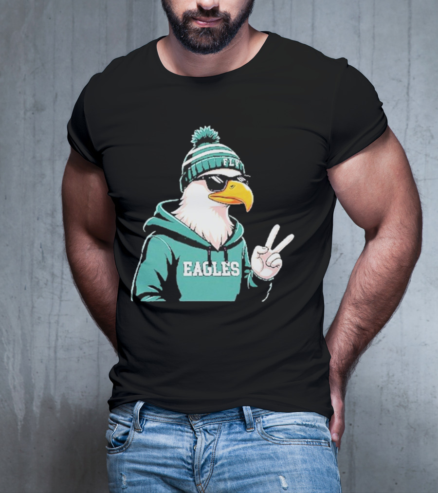 Fly Eagles Beanie Sunglasses Peace Sign T-Shirt