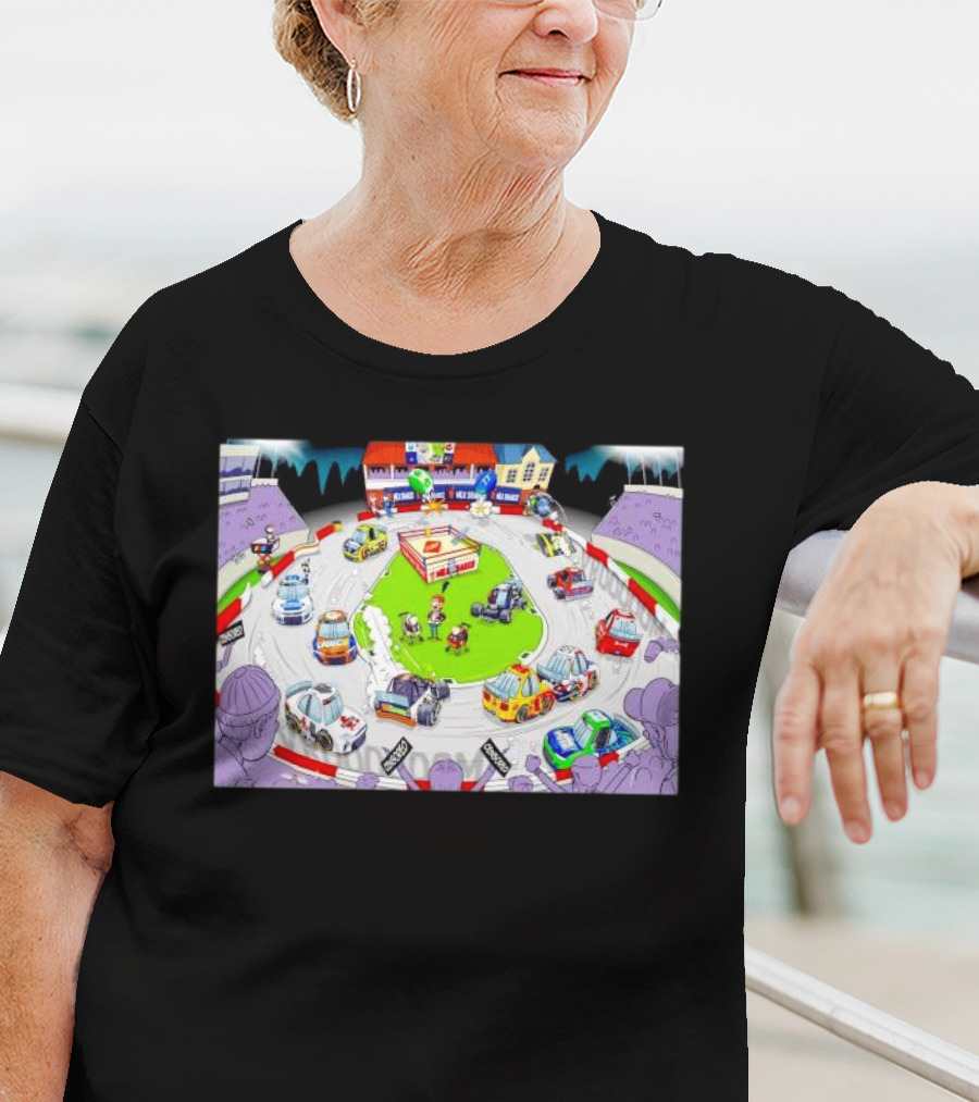 The Clash At Bowman Gray Stadium NASCAR Racing Daytona 500 Cartoon Track Scene T-Shirt