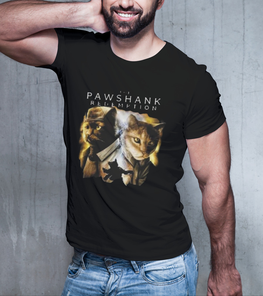 Pawshank Redemption Cat Movie Parody With Lightning And Cats In Prison Uniforms T-Shirt