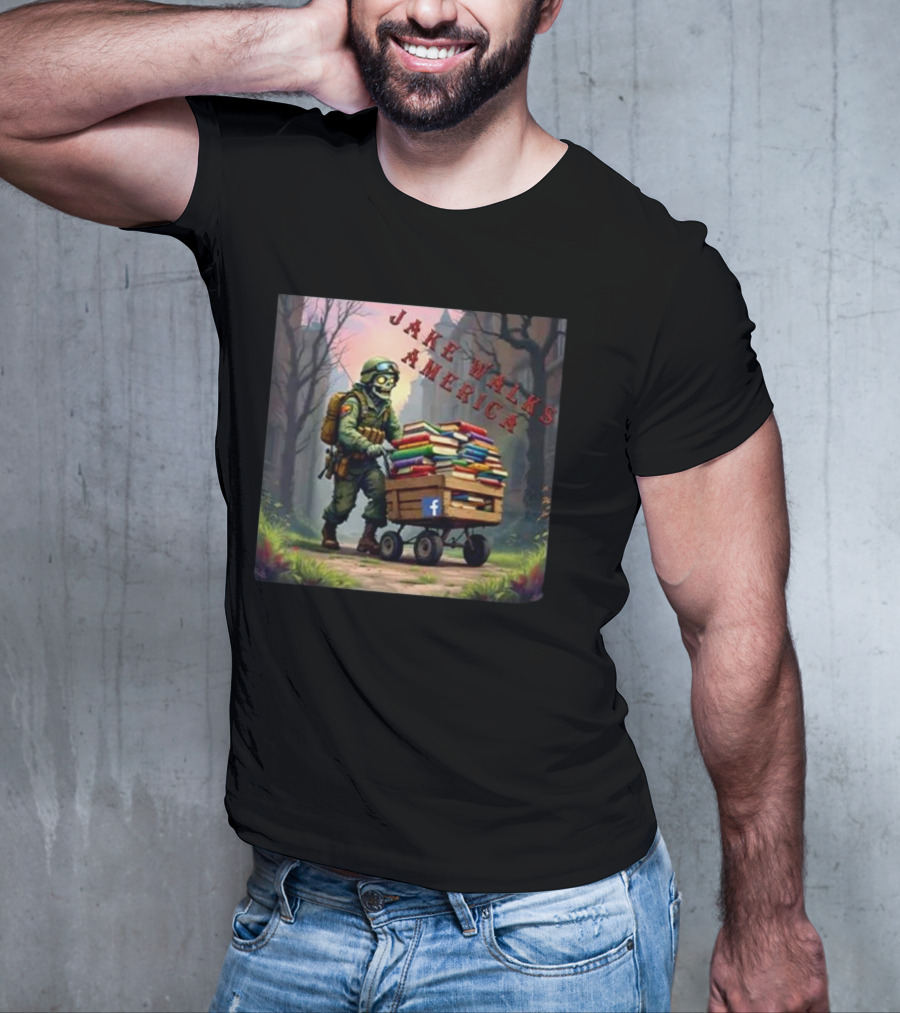 Zombie Soldier Pushing Book Cart Jake Walks America T-Shirt