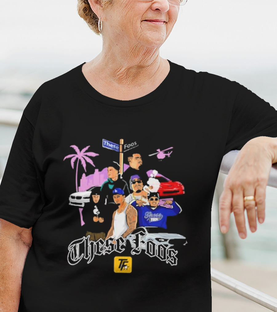 These Foos Street Style San Andreas Characters Palm Tree Helicopter Cars T-Shirt