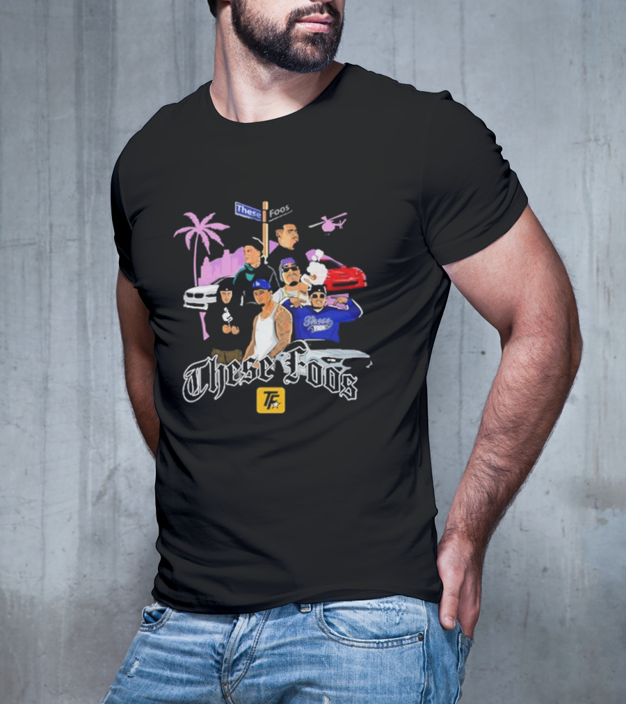 These Foos Street Style San Andreas Characters Palm Tree Helicopter Cars T-Shirt