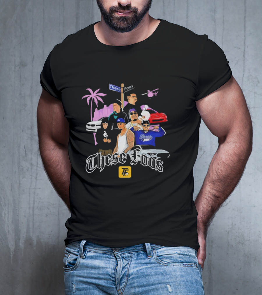 These Foos Street Style San Andreas Characters Palm Tree Helicopter Cars T-Shirt
