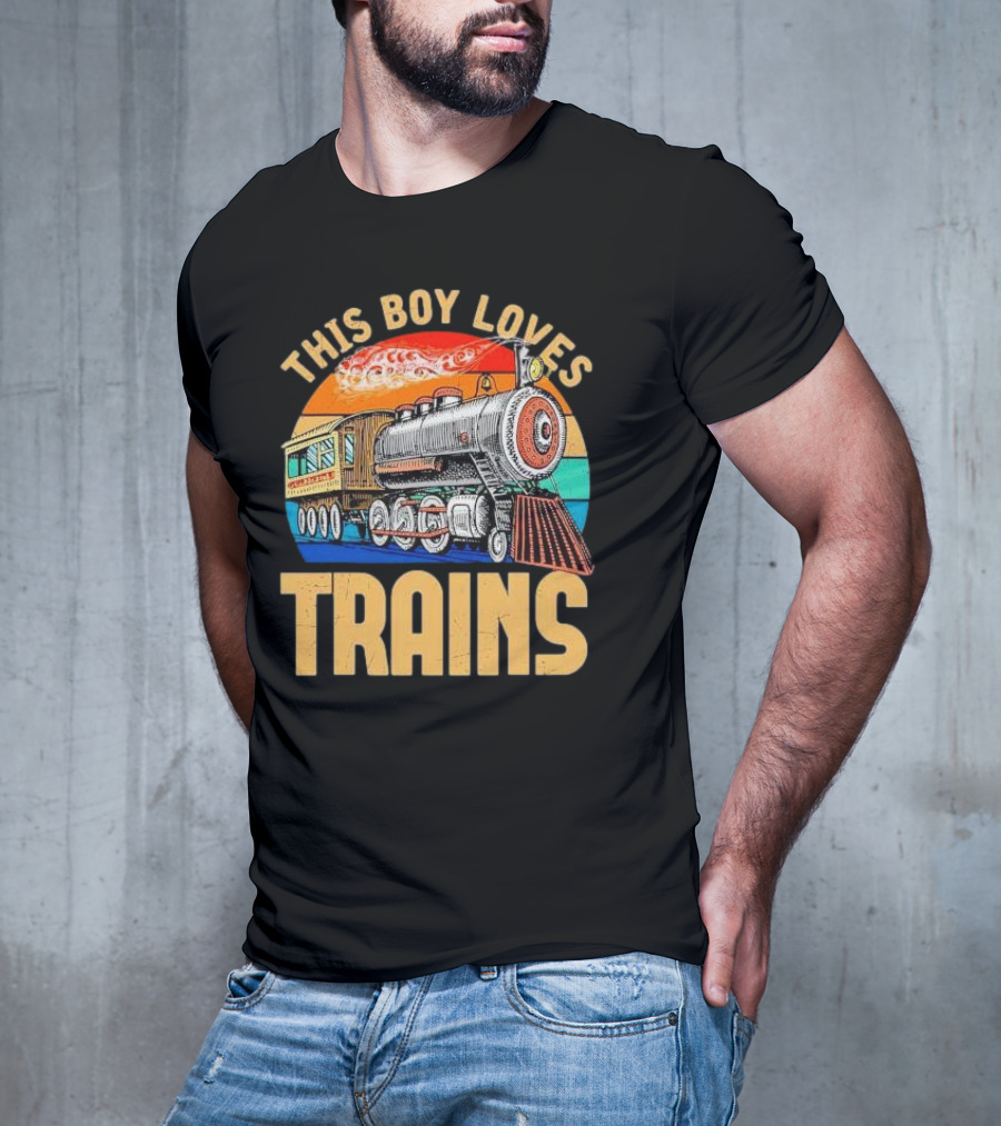 This Boy Loves Trains Vintage Steam Locomotive Railroad Enthusiast T-Shirt