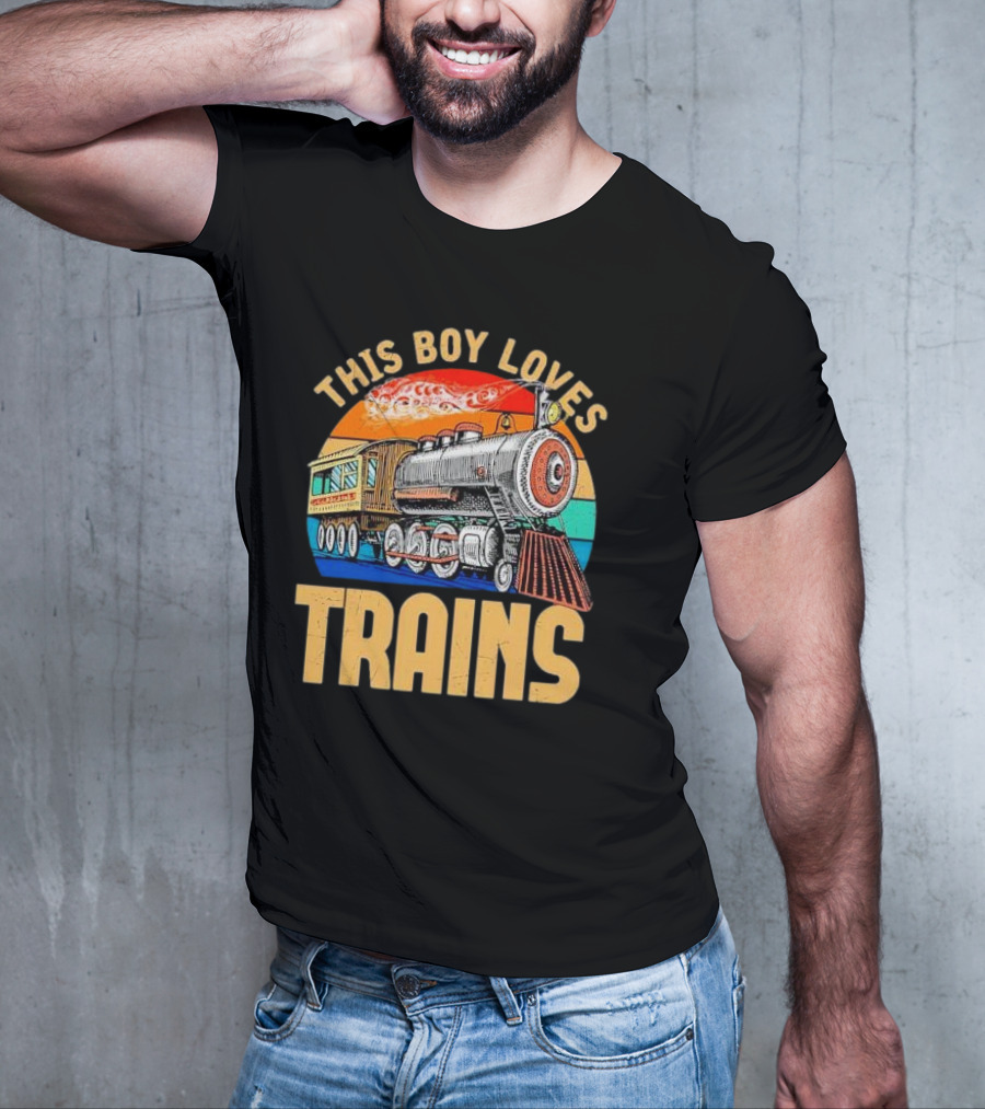 This Boy Loves Trains Vintage Steam Locomotive Railroad Enthusiast T-Shirt