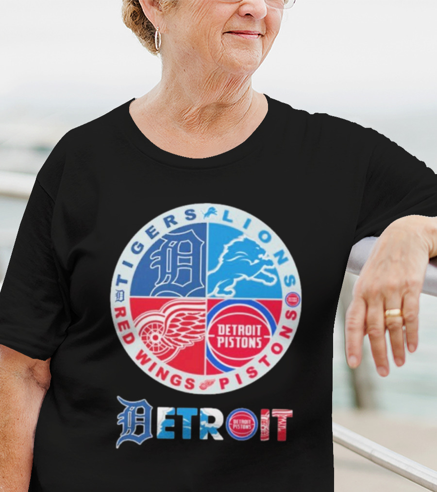 Tigers Lions Red Wings Pistons Detroit Sports Logos T-Shirt