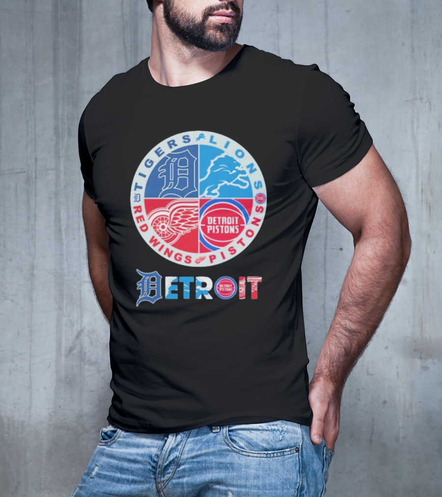 Tigers Lions Red Wings Pistons Detroit Sports Logos T-Shirt