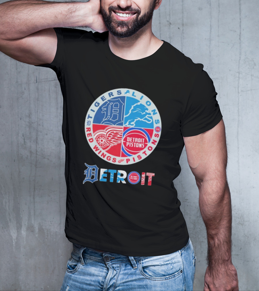 Tigers Lions Red Wings Pistons Detroit Sports Logos T-Shirt