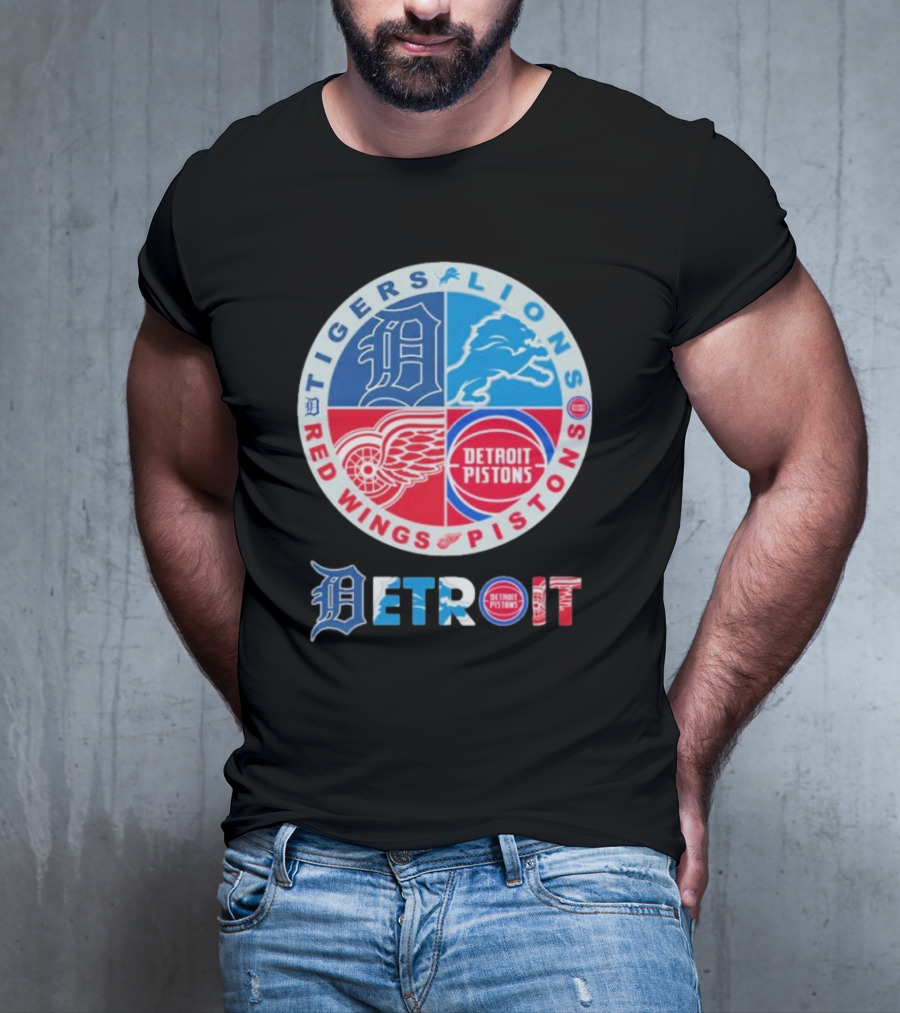 Tigers Lions Red Wings Pistons Detroit Sports Logos T-Shirt