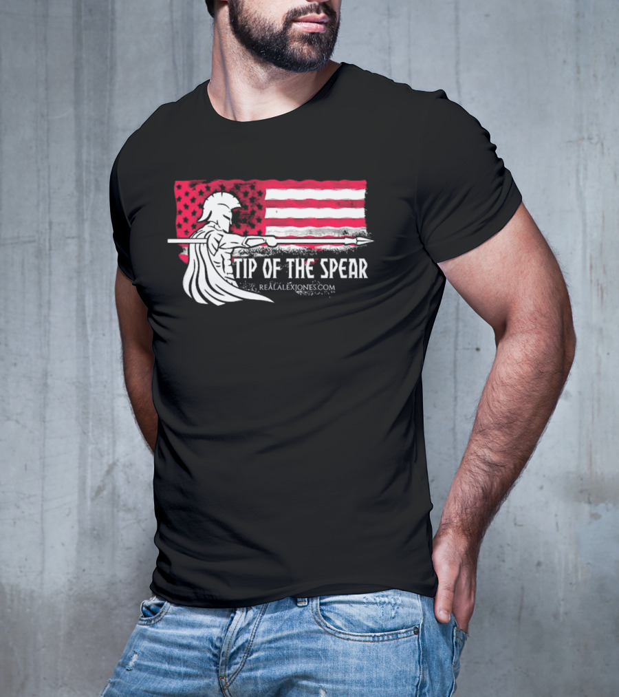 Tip Of The Spear Spartans American Flag RealAlexJones.com T-Shirt